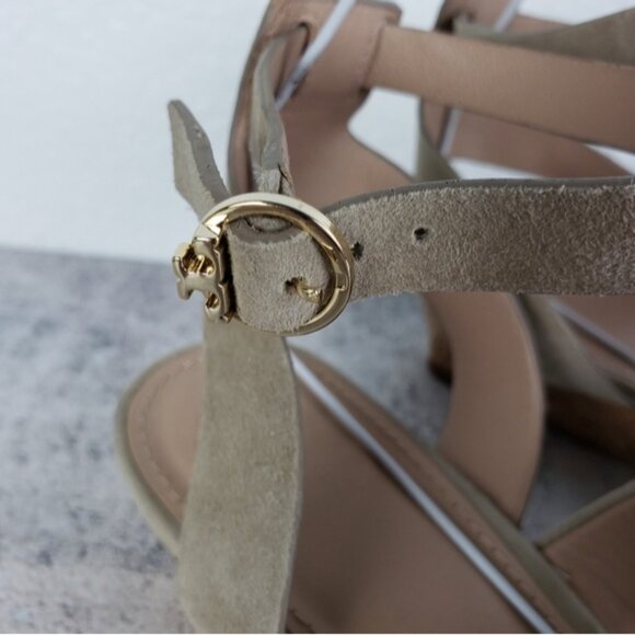 Tory Burch Leather Suede Cork Wedge Sandals Gray size 8.5M Comfort Preppy - Picture 6 of 16